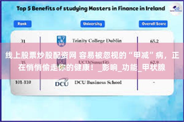 线上股票炒股配资网 容易被忽视的“甲减”病，正在悄悄偷走你的健康！_影响_功能_甲状腺